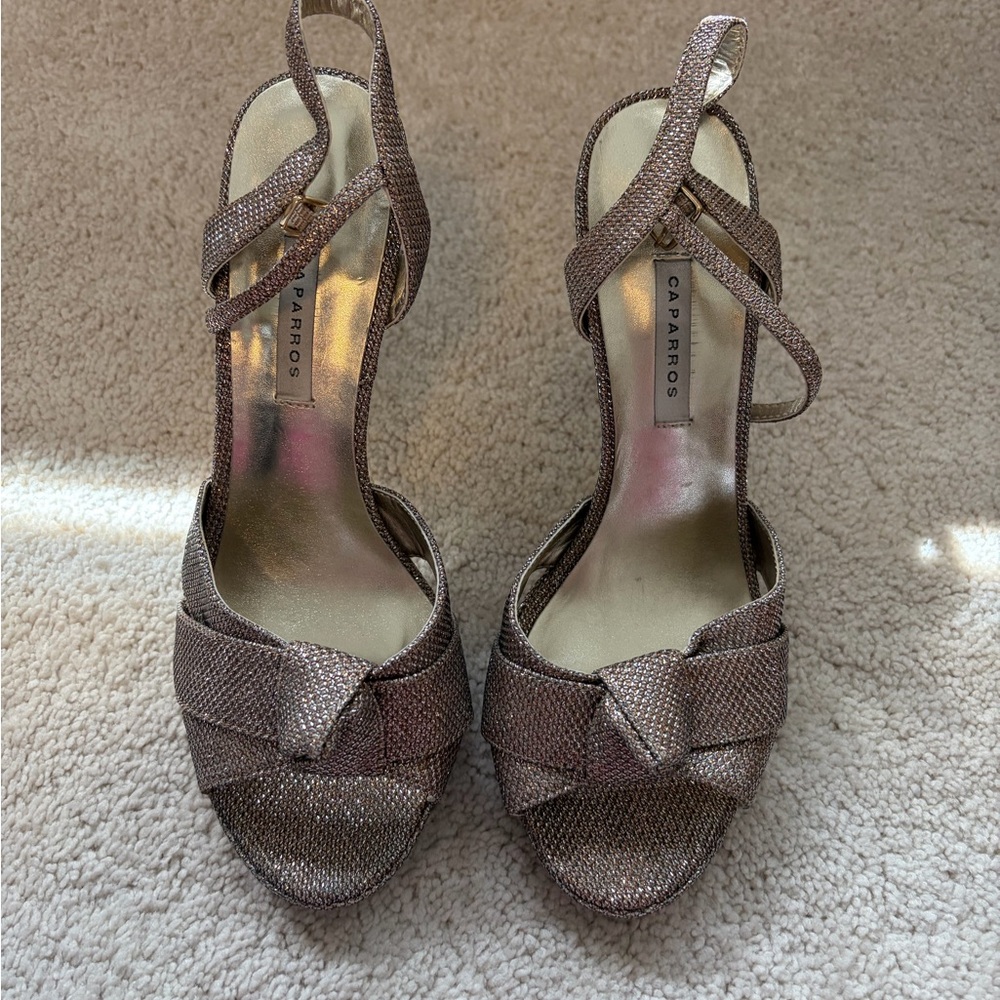 Caparros Metallic Rose Strappy Knot Heels